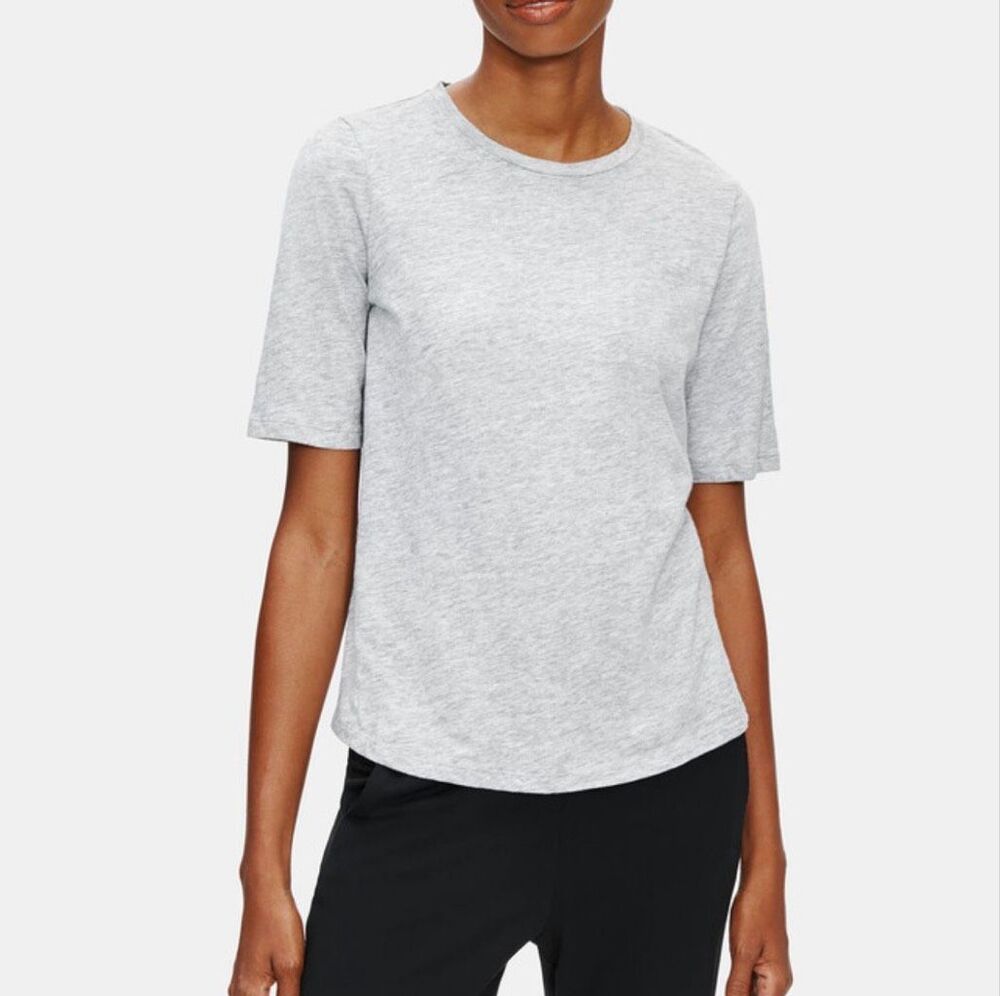 Eileen Fisher System Organic Cotton Jersey Melange Elbow-Sleeve Tee Gray XS NEW